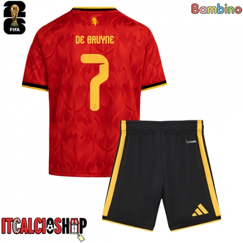 Belgio Kevin De Bruyne #7 Prima Maglia Bambino Mondiali 2026 Manica Corta (+ Pantaloni corti)